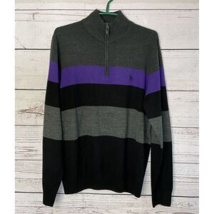 US POLO ASSN Gray/Black/Purple 2/3 Zip MockNeck Sweater Men Size L